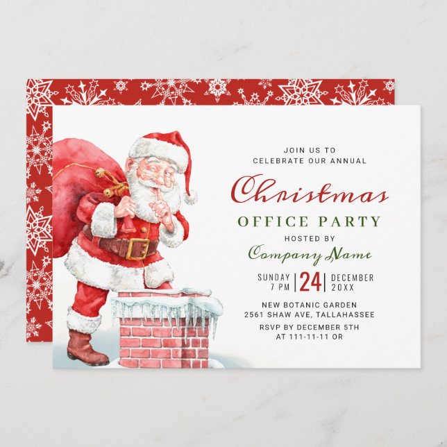 Retro Santa Claus Corporate Christmas Party Invitation (Front/Back)