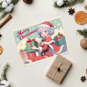 Retro Santa Claus Daughter Gift Giving Anime Card