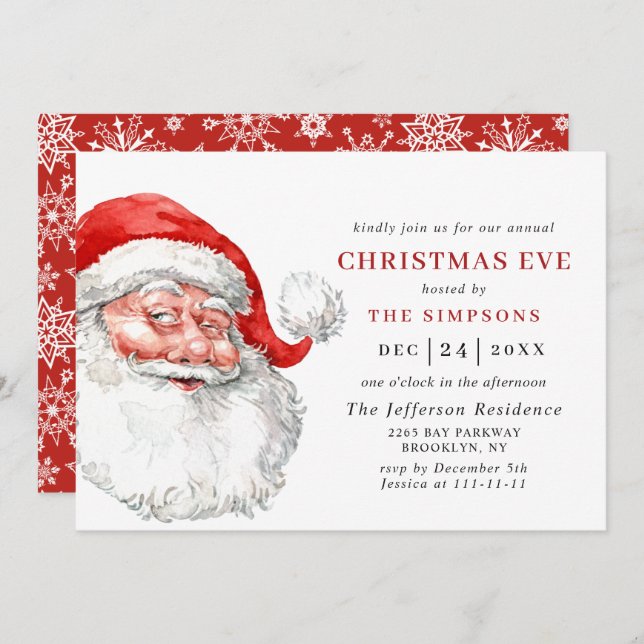 Retro Santa Claus Holiday CHRISTMAS EVE Invitation (Front/Back)