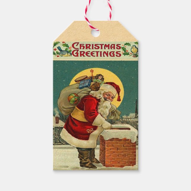 Retro Santa Claus Holiday Gift Tags (Front)