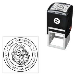 Retro Santa Claus Holiday Round Return Address Self-inking Stamp