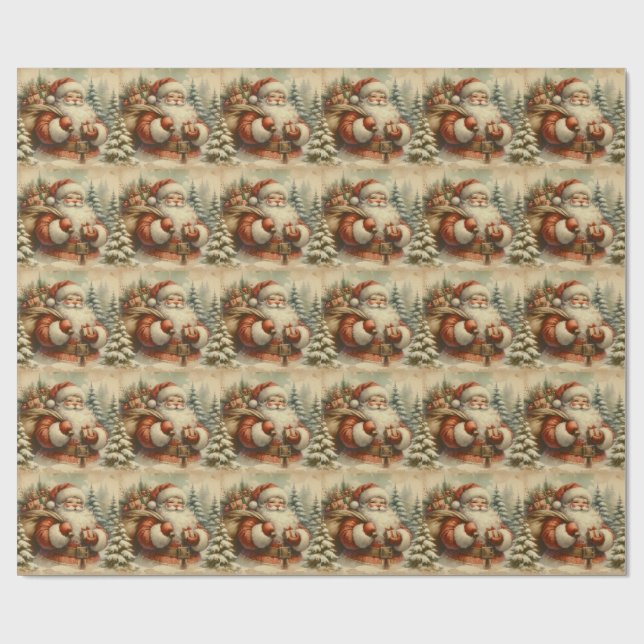Retro Santa Claus Illustration Wrapping Paper (Flat)