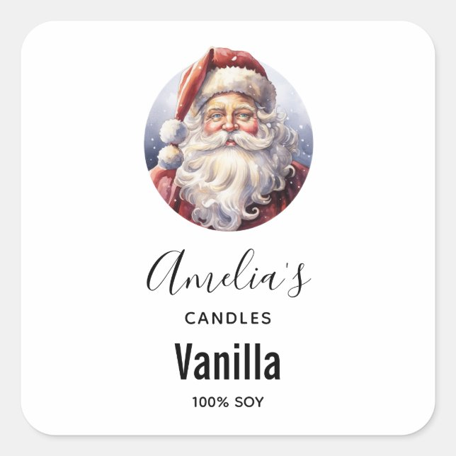 Retro Santa Claus in a Red Hat - Candle Business Square Sticker (Front)