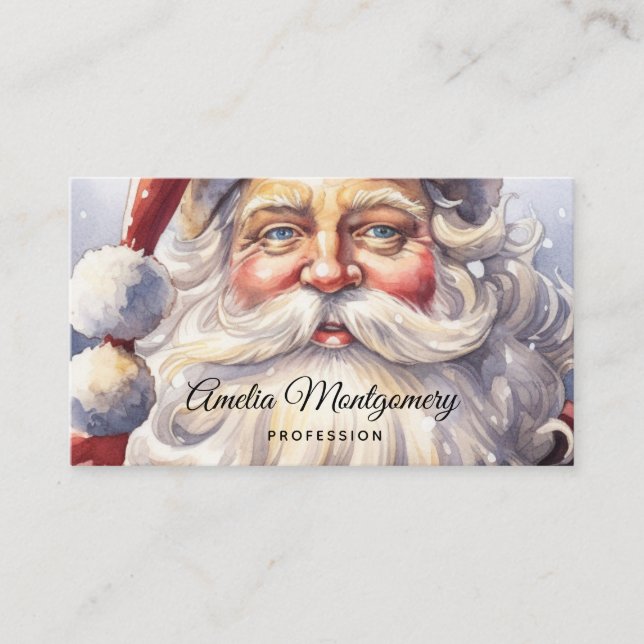 Retro Santa Claus in a Red Hat Christmas Business Card (Front)
