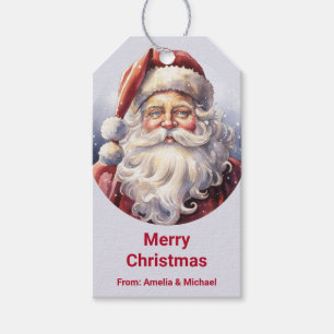 Retro Santa Claus in a Red Hat Christmas Gift Tags