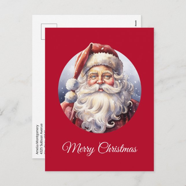Retro Santa Claus in a Red Hat Christmas Holiday Postcard (Front/Back)