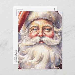 Retro Santa Claus in a Red Hat Christmas Holiday Postcard