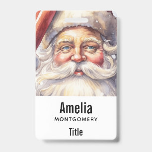 Retro Santa Claus in a Red Hat Christmas ID Badge