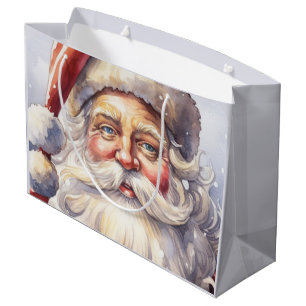 Retro Santa Claus in a Red Hat Christmas Large Gift Bag