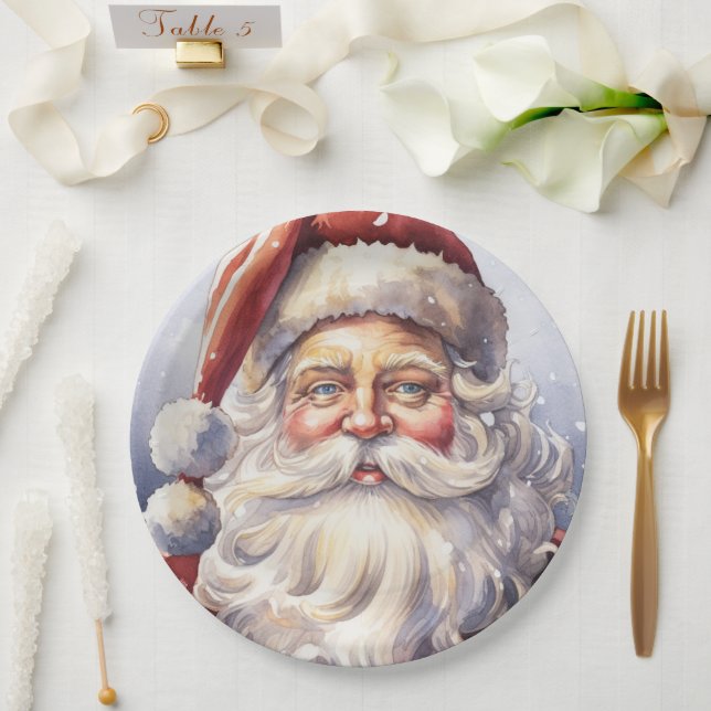 Retro Santa Claus in a Red Hat Christmas Paper Plate (Wedding)