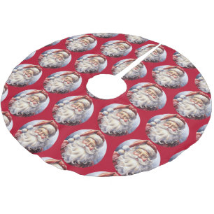Retro Santa Claus in a Red Hat Christmas Pattern Brushed Polyester Tree Skirt