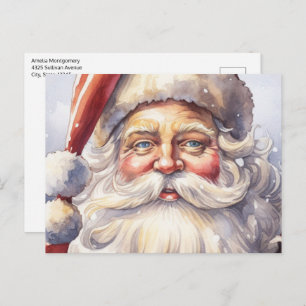 Retro Santa Claus in a Red Hat Christmas Postcard