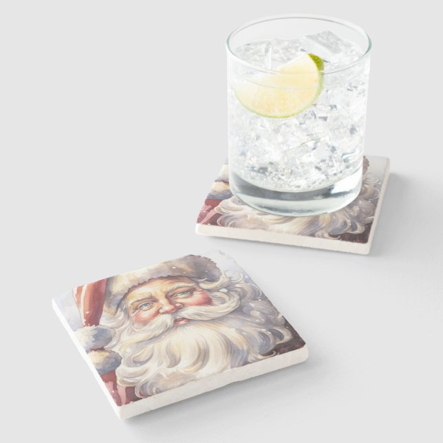 Retro Santa Claus in a Red Hat Christmas Stone Coaster (Side)
