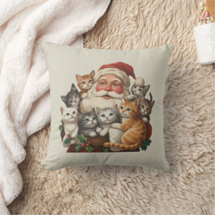 Retro Santa Claus & Kittens Christmas Winter 90s  Cushion