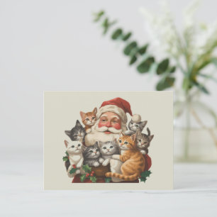 Retro Santa Claus & Kittens Christmas Winter 90s Holiday Postcard