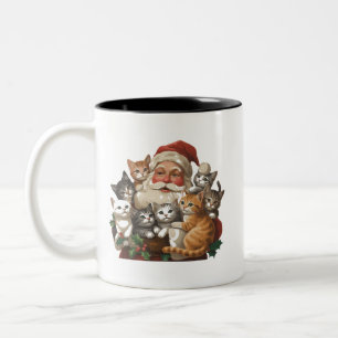 Retro Santa Claus & Kittens Christmas Winter 90s Two-Tone Coffee Mug