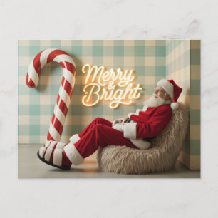 Retro Santa Claus Relaxing in a Fuzzy Chair Holiday Postcard