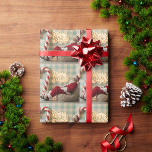 Retro Santa Claus Relaxing in a Fuzzy Chair Wrapping Paper