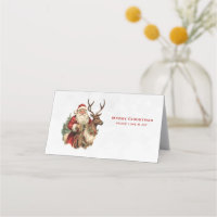 Retro Santa Claus Riding a Reindeer Christmas