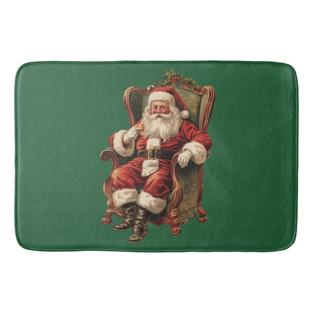 Retro Santa Claus Sitting in a Chair Christmas Bath Mat (Front)