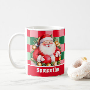 Retro Santa Claus Tartan Plaid Christmas Coffee Mug
