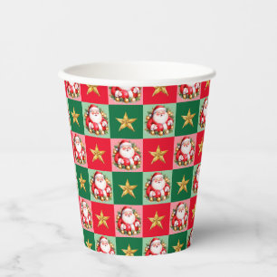 Retro Santa Claus Tartan Plaid Christmas Paper Cups