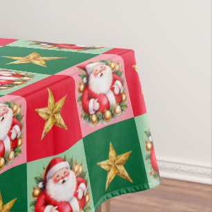 Retro Santa Claus Tartan Plaid Christmas  Tablecloth