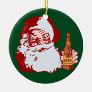 Retro Santa Claus with a Beer Christmas Funny Ceramic Tree Decoration