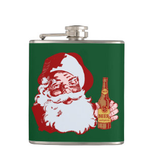 Retro Santa Claus with a Beer Christmas Hip Flask