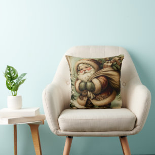 Retro Santa Claus with Gifts  Cushion