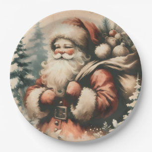 Retro Santa Claus with Ornaments  Paper Plate