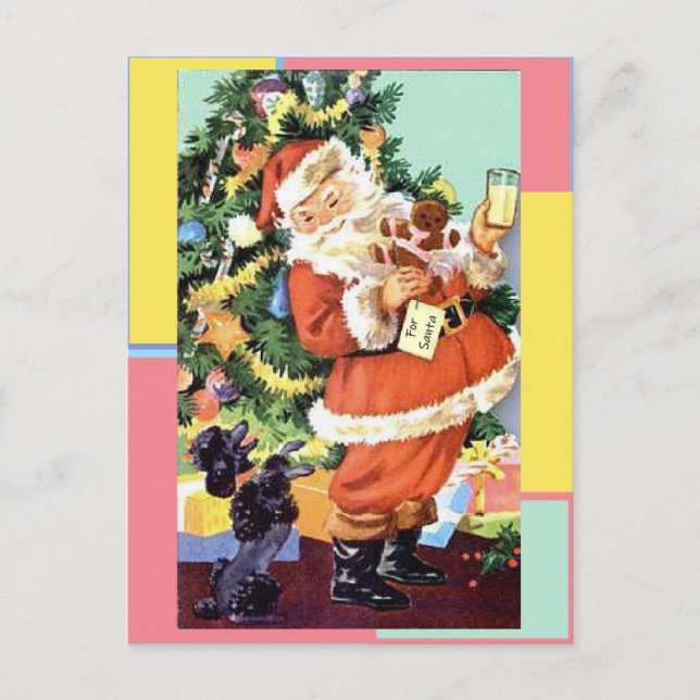 Retro Santa, Cookies and Milk, and Dancing Poodle  Postcard (Front)