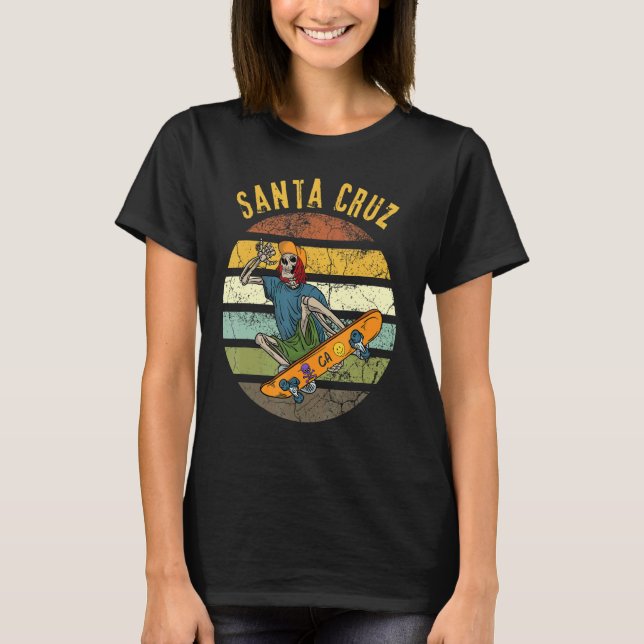 Retro Santa Cruz California Skelton Skater Skatebo T-Shirt (Front)