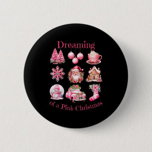 Retro Santa Dreaming Of A Nk Christmas For Girls L 6 Cm Round Badge