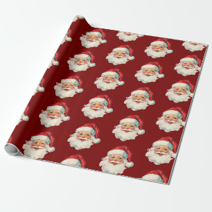 Retro Santa Face Christmas Red Wrapping Paper