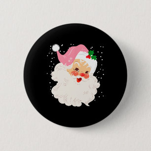 Retro Santa Face In Pink Hat Vintage Christmas San 6 Cm Round Badge