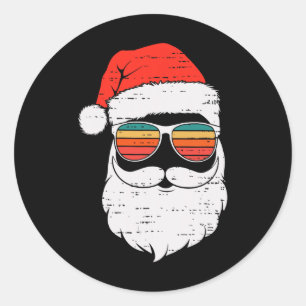 Retro Santa Face Sungled Christmas In July Summer Classic Round Sticker