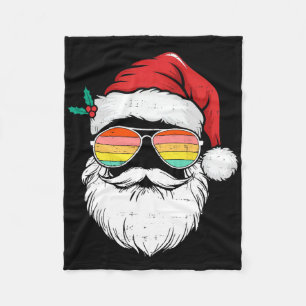 Retro Santa Face Sungles Christmas Xmas Men Women Fleece Blanket