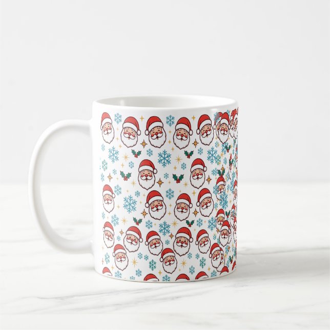 Retro Santa Faces Christmas Pattern Coffee Mug (Left)