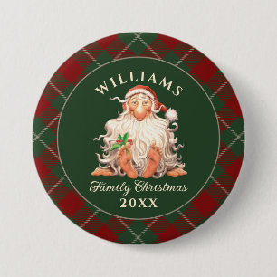 Retro Santa Family Christmas with Name and Year 7.5 Cm Round Badge