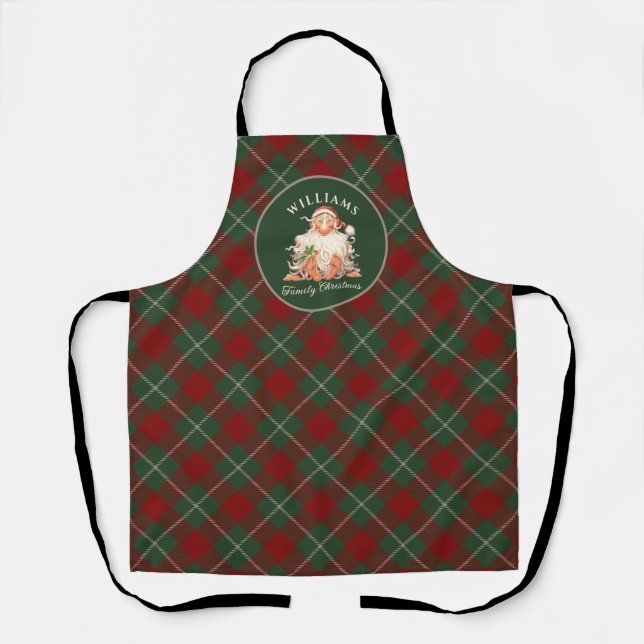 Retro Santa Family Christmas with Name and Year Apron (Front)