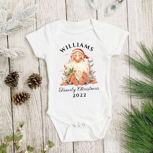 Retro Santa Family Christmas with Name and Year Baby Bodysuit