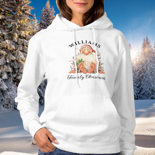 Retro Santa Family Christmas with Name and Year Hoodie