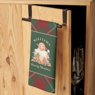 Retro Santa Family Christmas with Name and Year Tea Towel