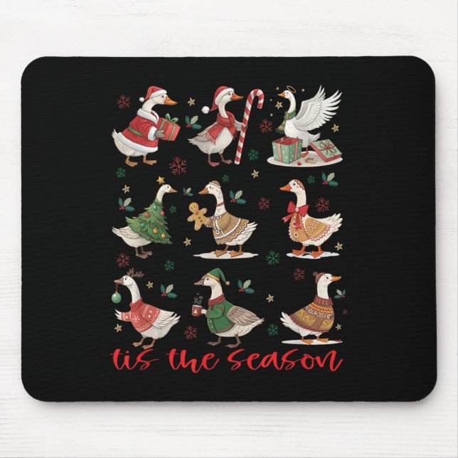 Retro Santa Goose Cute Merry Christmas Tis The Sea Mouse Pad (Front)