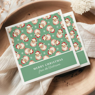 Retro Santa Green Personalised Name Christmas Napkin