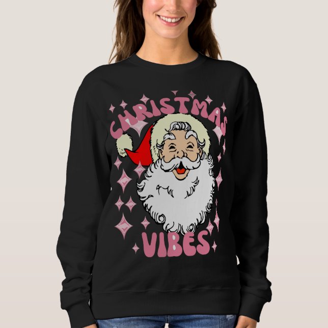 Retro Santa head pink Christmas vibes pyjama Sweatshirt (Front)