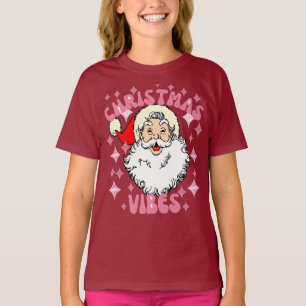 Retro Santa head pink Christmas vibes pyjama T-Shirt