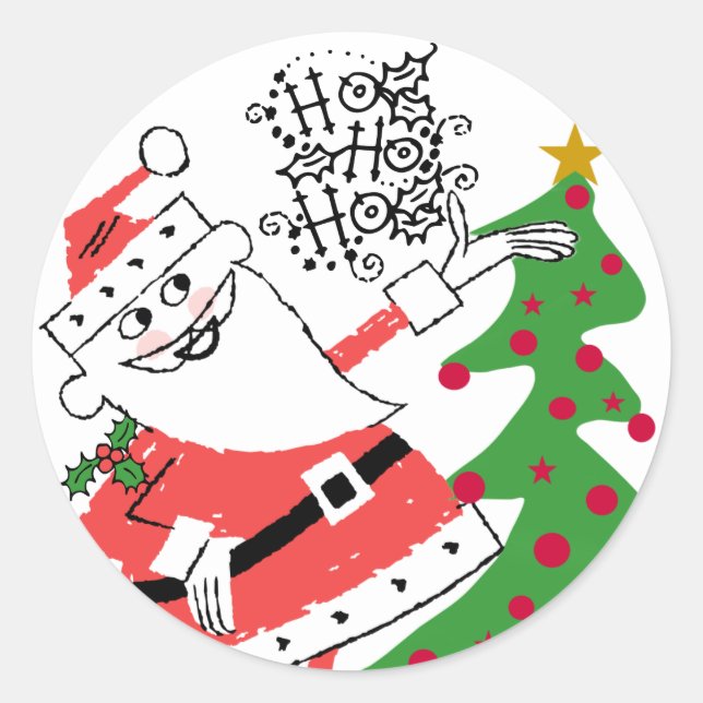 Retro Santa Ho Ho Ho Round Sticker (Front)