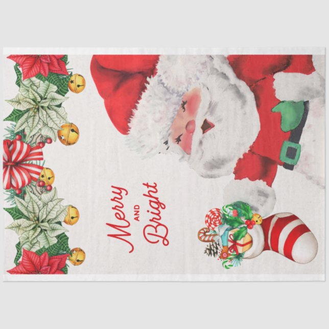 Retro Santa holding a Christmas Stocking Tissue Paper (Front)